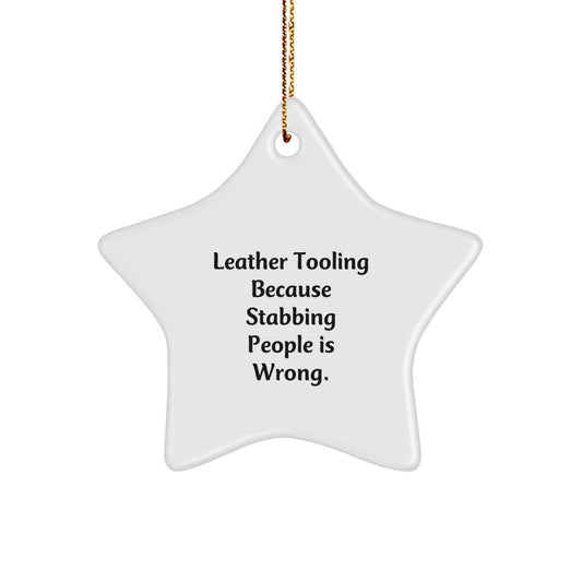 Leather Tooling Gifts from Friends and Family - Funny Star Ornament, White, 3.25" tall - Unique Christmas Unique Gifts - Image 1