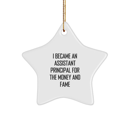 Funny Assistant Principal Gifts from Friends for Christmas Unique Star Ornaments with I Became An Assistant Principal For The Money And Fame Quote - Image 1