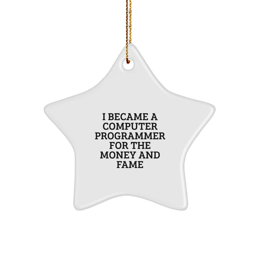 Funny Computer Programmer Gifts For Men, Computer Programmer Star Ornament, 'I Became A Computer Programmer For The Money And Fame' Quote, Christmas Unique Gifts From Friends to Family - Image 1