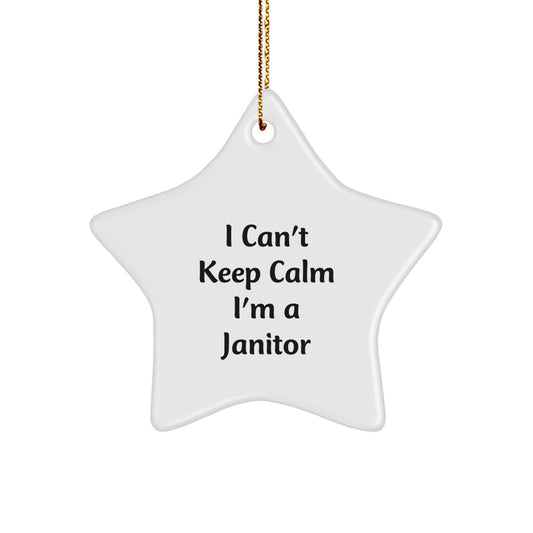 Funny Janitor Gifts, 'I Can't Keep Calm I'm A Janitor' Star Ornament for Christmas, Gifts from Family to Janitor Friends - Image 1