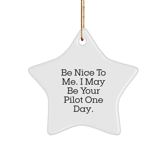 Funny Pilot Gifts for Men Women Friends Family - Be Nice To Me. I May Be Your Pilot One Day. Star Ornament, Christmas Unique Presents from Friends, Pilot Enthusiasts - Image 1