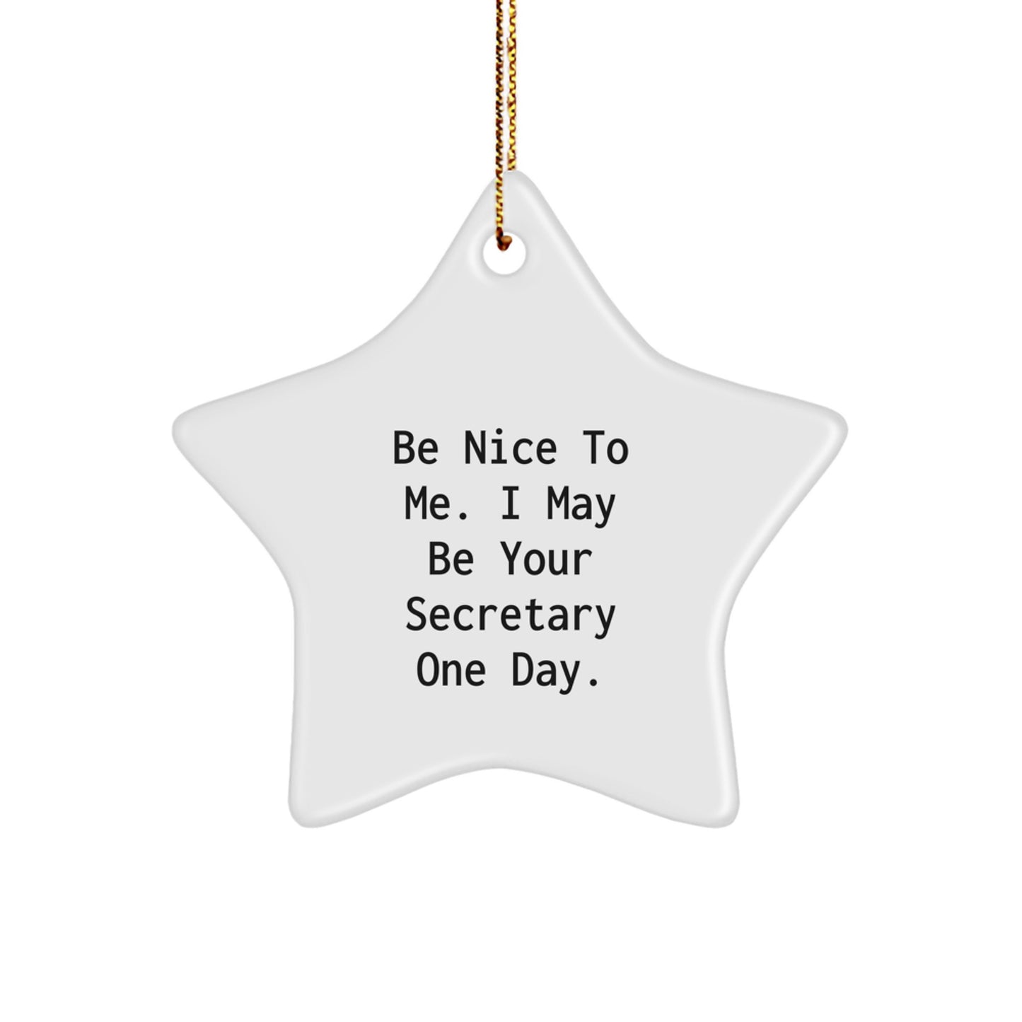 Gifts from Friends for Secretary - Funny Star Ornament, Be Nice To Me Quote, Christmas Decor, Secretary Gifts, Star Shaped Ornament, Secretary One Day - Image 1