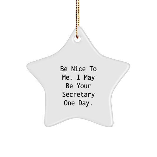 Gifts from Friends for Secretary - Funny Star Ornament, Be Nice To Me Quote, Christmas Decor, Secretary Gifts, Star Shaped Ornament, Secretary One Day - Image 1