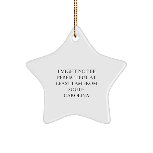 South Carolina Inspired Star Ornament Gifts from Friends and Family - 'I Might Not Be Perfect But At Least I Am From South Carolina', White Star Shaped, Perfect for Christmas Decorations - Image 1