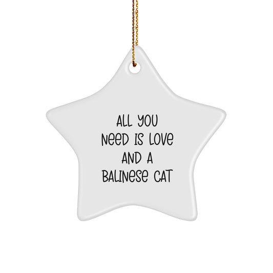 Balinese Cat Lovers Gifts from Family, Friends or Coworkers - Unique Star Ornament for Christmas with Inspirational Quote 'All You Need Is Love And A Balinese Cat' - Image 1