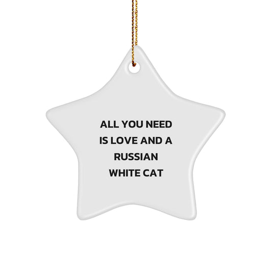 Russian White Cat Star Ornament, Gifts from Family for Russian White Cat, 'All You Need Is Love And A Russian White Cat' Christmas Decoration - Image 1