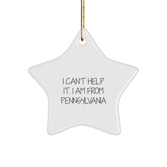 Pennsylvania Gifts from Friends - 'I Can't Help It. I Am From Pennsylvania' Star Ornament, Christmas Unique Gifts for Family - Image 1