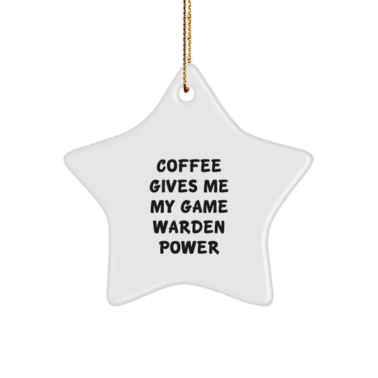 Funny Gifts for Game Wardens - Coffee Gives Me My Power Star Ornament, White, 3.25" tall, Christmas Unique Gifts from Friends - Image 1