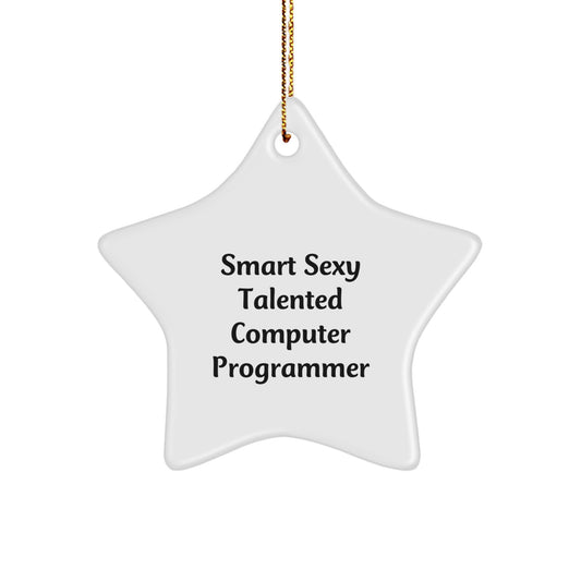 Funny Computer Programmer Gifts from Friends for Christmas, 'Smart Sexy Talented' Star Ornament - Image 1